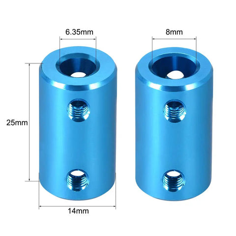 Rigid Shaft Coupling With Set Screw One Quarter Inch To 8mm Bore Aluminum Alloy Blue 14mm Outer Diameter And 25mm Length