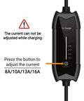 Portable Ev Charger Type 2 To Nema 515 Plug 16 Amp 110 Vac With 16 Foot Cable Ip65 Rated, showing adjustable current settings.