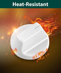 Air Conditioner Control Knob Replacement For WJ12X24802 White Plastic Knob with heat-resistant feature shown with flames