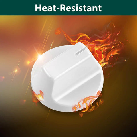 Air Conditioner Control Knob Replacement For WJ12X24802 White Plastic Knob with heat-resistant feature shown with flames