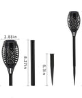 Dimensions of Blue Outdoor Solar Torch Lights 12 Pack With Flickering Flame Waterproof Mini Tiki Torches for garden use.