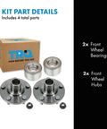 Front Wheel Bearing And Hub Kit For Toyota Camry Avalon Highlander And Lexus ES RX Models 2001 Through 2016 Includes DIY Friendly Two Front Hubs And Bearings For A Smooth Quiet Ride For A Long Lasting Premium Fit Plug And Play Quick Install shown with packaging and parts