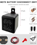 Wireless Remote Battery Disconnect Switch 12V Top Post Negative Kill Switch 200A Automotive Power Cutoff with wiring and remote control.