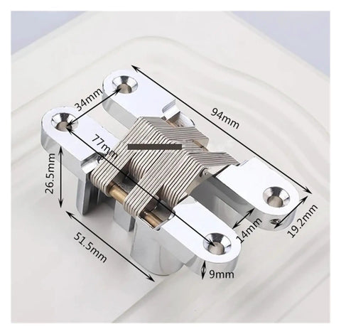 Close-up of 10 Pack Heavy Duty Zinc Alloy Door Hinges Invisible Concealed Hidden Pivot Brackets For Furniture And DIY Projects.