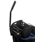 Close-up of Omnifit Mop Bucket With Side Press Wringer And Soiled Water Insert For Floor Cleaning In Commercial Kitchens, black color.