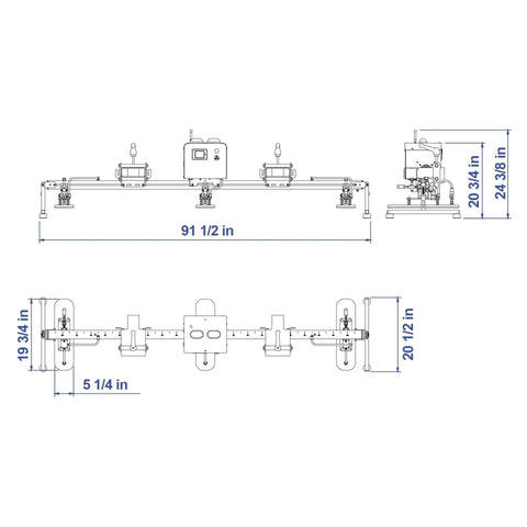 Heavy Duty Fork Mounted Vacuum Lifter With 330 Lb Capacity detailed dimensions illustration for slab stone and glass lifting.