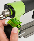 Close-up of Top Tier 23 Gauge Headless Pin Nailer With Auto Lock Out and Adjustable Edge Guide, highlighting its user-friendly design.