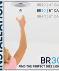 Person installing BR30 LED Flood Light Bulbs 65W Equivalent, 3000K Soft White, Dimmable in 5-inch can fixture
