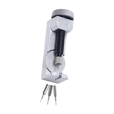 Watch Chain Link Remover Kit With Spring Bar Tool And Pin Replacements shown in steel design silvery finish