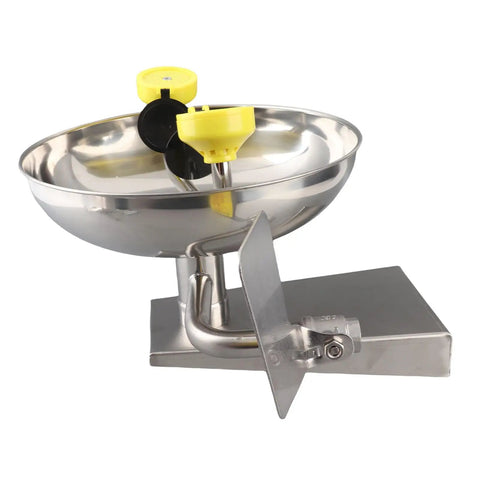Wall Mounted Emergency Eye Wash Station In 304 Stainless Steel With Double Nozzles And Flip Covers Safety Sign