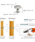 Dimensions and installation guide for Brushed Satin Nickel Cabinet Knobs And Dresser Pulls 2 Pack Solid Zinc Alloy Single Hole Kitchen Hardware.
