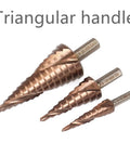 HSS M35 Cobalt Step Drill Bits For Stainless Steel Hole Saw Kit With Spiral Groove Triangle Hex Shank 4mm To 12, 20 Or 32mm Range Makes Drilling Easy And Fast For Any Garage DIY Project You Gonna Love, triangular handle, three sizes