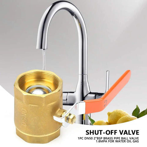 Heavy Duty Brass Ball Valve Two Inch Smooth Pass Minimal Drag Shut Off Handle For Plumbing Gas Pipes And Water Hookups Rust Proof Hardware near kitchen faucet