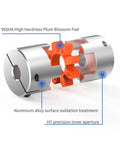 Premium Plum Flexible Shaft Coupler With Elastic Spider And 4 Jaws, Aluminum Alloy For Stepper Motor Connectors In CNC Machines, showing side view with details.