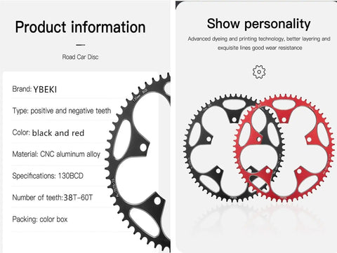 130BCD Chainring CNC Machined 7075 T6 Aluminum Narrow Wide Chainring For Road Bikes 38T To 60T Options Black and Red
