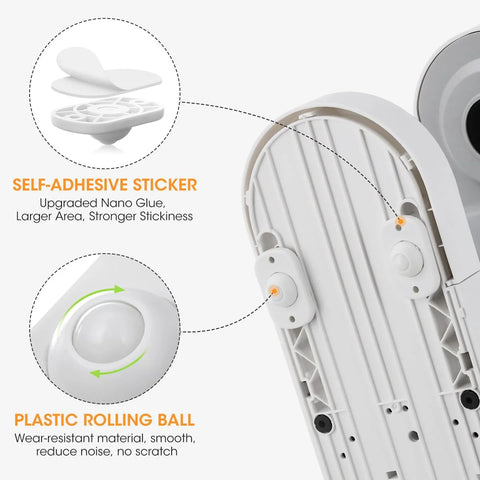 Amazon Aieve self-adhesive appliance caster wheels, 8-pack; white plastic rollers with sticky mounting pads for kitchen appliances.
