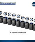18 Piece Bolt Extractor Wrench And Socket Set For Tackling Tough Bolts With 45 Degree Offset Wrenches Metric 6-19mm 6 Point Box End For Rounded Stripped And Thin Bolts CR-V Steel Extractor Sockets 10-19mm Extension Bar Included, showing metric sizes 10-19mm on black sockets.