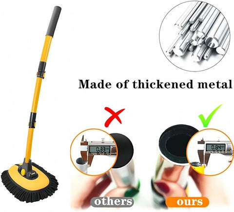 Long Reach Car Wash Brush With Microfiber Head, Adjustable Length, 15 Degree Curved Pole For No Fuss Roof Cleaning, Flexible Rotating Head, Easy Scrub Kit For Smooth Shiny Car Wash, yellow metal handle