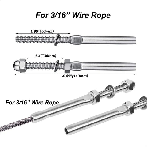 Three Sixteenth Inch T316 Stainless Steel Cable Railing Hardware Kit For Wood And Metal Posts with swage threaded stud tensioners