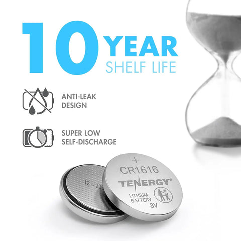 Top Shelf CR1616 3V Lithium Coin Cell Batteries 5 Pack Ready To Go Button Cells with anti-leak design and 10-year shelf life.