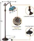 Dope Tiffany Style Stained Glass Floor Lamp With Sea Blue Dragonfly Pattern, 62 Inch Tall, 11 Inch Shade, Dark Bronze Pole, Foot Switch