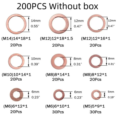 Killer Flat Copper Washers Complete Set With Nuts And Bolts For Sump Plug Seals Engine Repair Heat Resistant Universal Fit Fits M8 To M14 Sizes Fixing Leaks Critical Sealing Parts Easy Install Best Quality Copper For Great Reliability Now, assorted copper washers