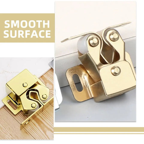 Six Pack Metal Ball Catch Cabinet Latches with gold finish for closet doors, showing smooth surface and durable construction.