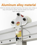 Heavy Duty Aluminum Gantry Crane Setup Boasting Slick 360 Spin Arm Quick Height Tweaks And No Sweat Rolling Casters close-up of aluminum alloy trolley and nylon wheels.