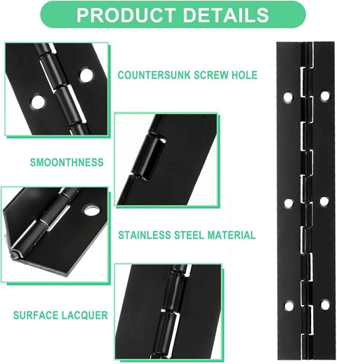 Heavy Duty Piano Hinges 4 Pack 12 Inches By 1.2 Inches Black Stainless Steel Workhorse Hardware For Cabinets Doors DIY Wood Boxes Toolbox Furniture And Industrial Projects Screws Included product detail view