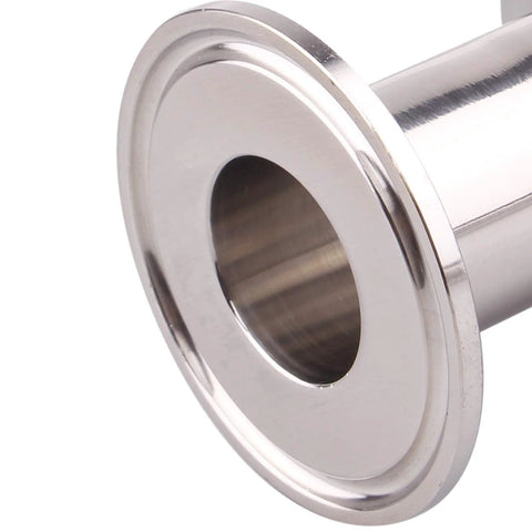 Close-up of stainless steel 304 sanitary tri-clamp flange, 1.5-inch clamp, 1-inch tube OD