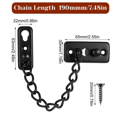 Heavy Duty Stainless Steel Door Chain Lock With Spring Loaded Push Button Latch And Thickened Chain Black Finish dimensions