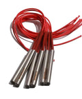 Rock Solid Cartridge Heaters 12Mm X 120Mm Industrial Air Warmers with red wires and stainless steel cores for pellet stoves.