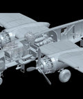 Detailed view of 1/32 US Army B-25J Mitchell Strafing Babes Plastic Model Kit With 499 Parts, unpainted assembly showing internal structures