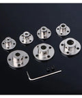Top Shelf Aluminum Rigid Flange Coupling Motor Guide Shaft Connectors with M4 bolts, ideal for high torque systems, 7 pieces.