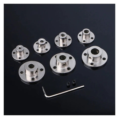Top Shelf Aluminum Rigid Flange Coupling Motor Guide Shaft Connectors with M4 bolts, ideal for high torque systems, 7 pieces.