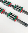 Two Pack HGR20 Square Linear Guide Rails With Four HGH20CA And HGW20CC Block Carriages For CNC Router Engraving And Precision Motion Devices, 500mm Rails, pro grade smooth operation, low backlash and durable build, shown with four carriages on steel rails