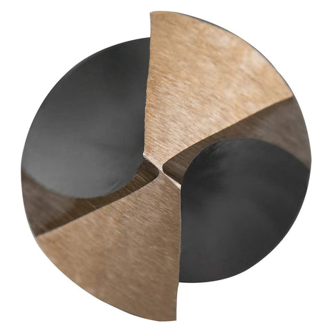 Close-up of a Reduced Shank Drill Bit Set For Metal Wood Plastic, 135 Degree Split Point, titanium black nitride coating.