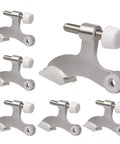 Six Pack Adjustable Hinge Pin Door Stopper Set In Brushed Satin Nickel Heavy Duty Door Stops With White Rubber Bumper Tips