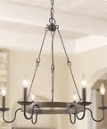 Farmhouse Wagon Wheel Chandelier With Six Candle Style Arms 28 Inch Rustic Metal Ceiling Light For Kitchen Island Dining Room Or Foyer Dope French Country Vibe featuring visible candle-style arms.