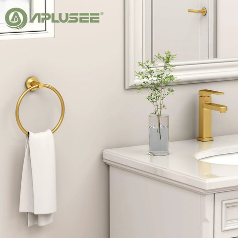 Bathroom with Brushed Dark Gold Towel Ring For Bathroom Wall, Heavy Duty SUS 304 Stainless Steel Hand Towel Holder, Space Saving Mount Near Sink