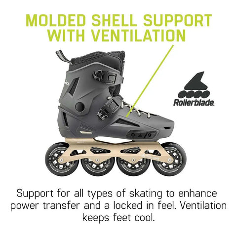Lightning 90 Men's Urban Inline Skate With Memory Buckle Closure And Extra Lacing, Anthracite and Taupe, showing side view