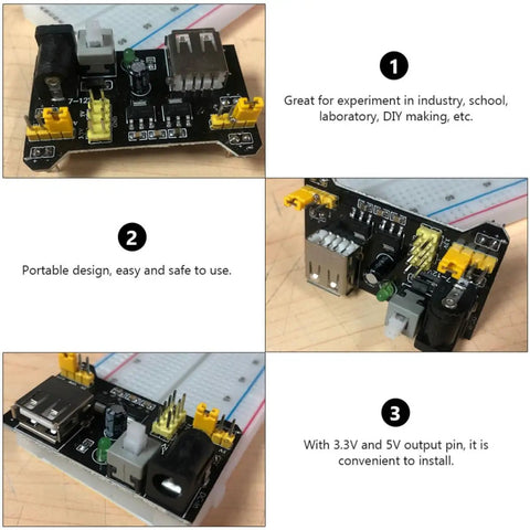Six Pack DC Breadboard Power Supply Module 6.5 to 12V Input, Stable 3.3V and 5V Outputs, Portable and Plug and Play, Easy to Install, Fits MB102 Breadboard for Makers, Classrooms, Labs, and Industry Projects on MB102 breadboard