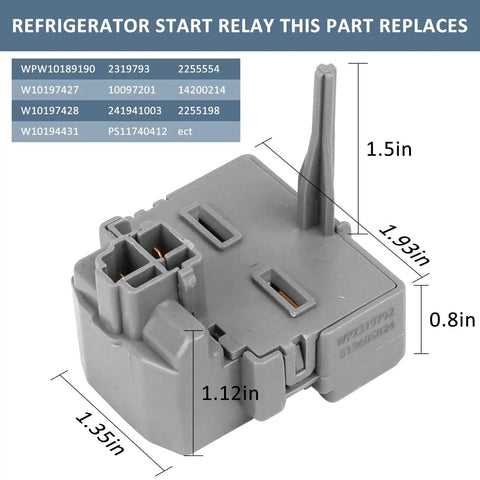 Two Piece Fridge Start Kit With PTC Relay And 12uF 250V Run Capacitor for Kenmore and Maytag Fridges, start relay detail