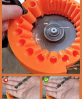 Shop Staple Drill Bit Sharpener Attachment For 4 And 5 Inch Angle Grinders in use sharpening a drill bit.