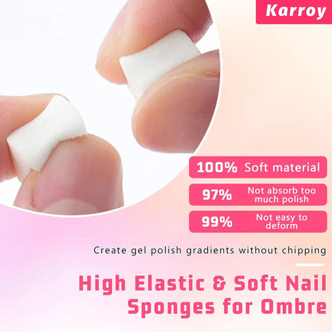 Close-up of Pro Grade Nail Art Sponges from a 100pcs set for ombre gel nails with soft elastic material for seamless manicures.