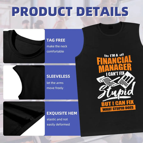 Men's Tank Top With Motorcycle Mechanic Design, 100 Percent Cotton Sleeveless Shirt, Lightweight gym undershirt detail view.
