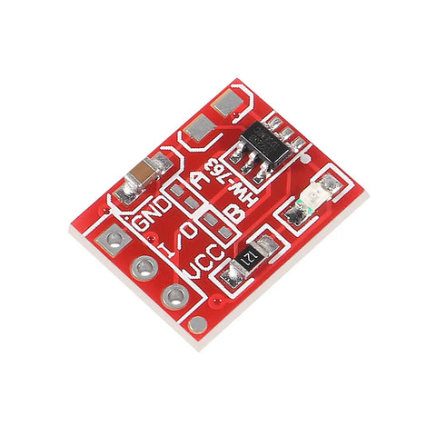 Red TTP223 capacitive touch switch module for Arduino and Raspberry Pi projects, part of 100 Pack TTP223 Capacitive Touch Switch Modules.