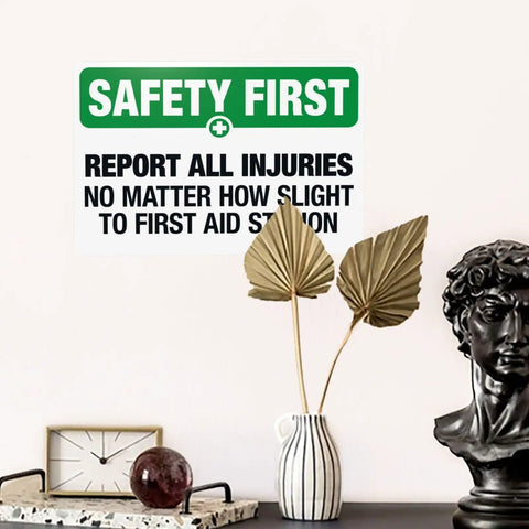 Warning Sign Report All Injuries No Matter How Small For First Aid Aluminum Safety Plaque Industrial Wall Decor
