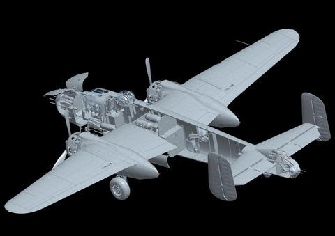 Side view of 1/32 US Army B-25J Mitchell Strafing Babes Plastic Model Kit With 499 Parts, Unpainted Assembly Kit Includes Etched Parts And Nose Weights
