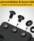 Super Slick Black Chicago Screws Fourteen Pack, Number Eight Thirty Two By One Quarter Inch Hardware for Pistol Sheaths and Kydex Builds displayed with washers.